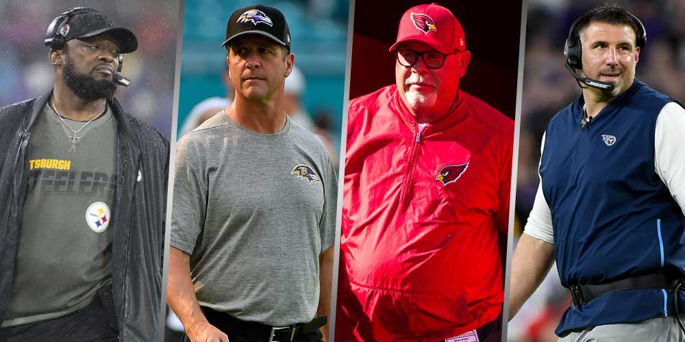 Mike Tomlin, Pittsburgh Steelers, John Harbaugh, Baltimore Ravens, Bruce Arians, Tampa Bay Buccaneers, Mike Vrabel, Tennessee Titans