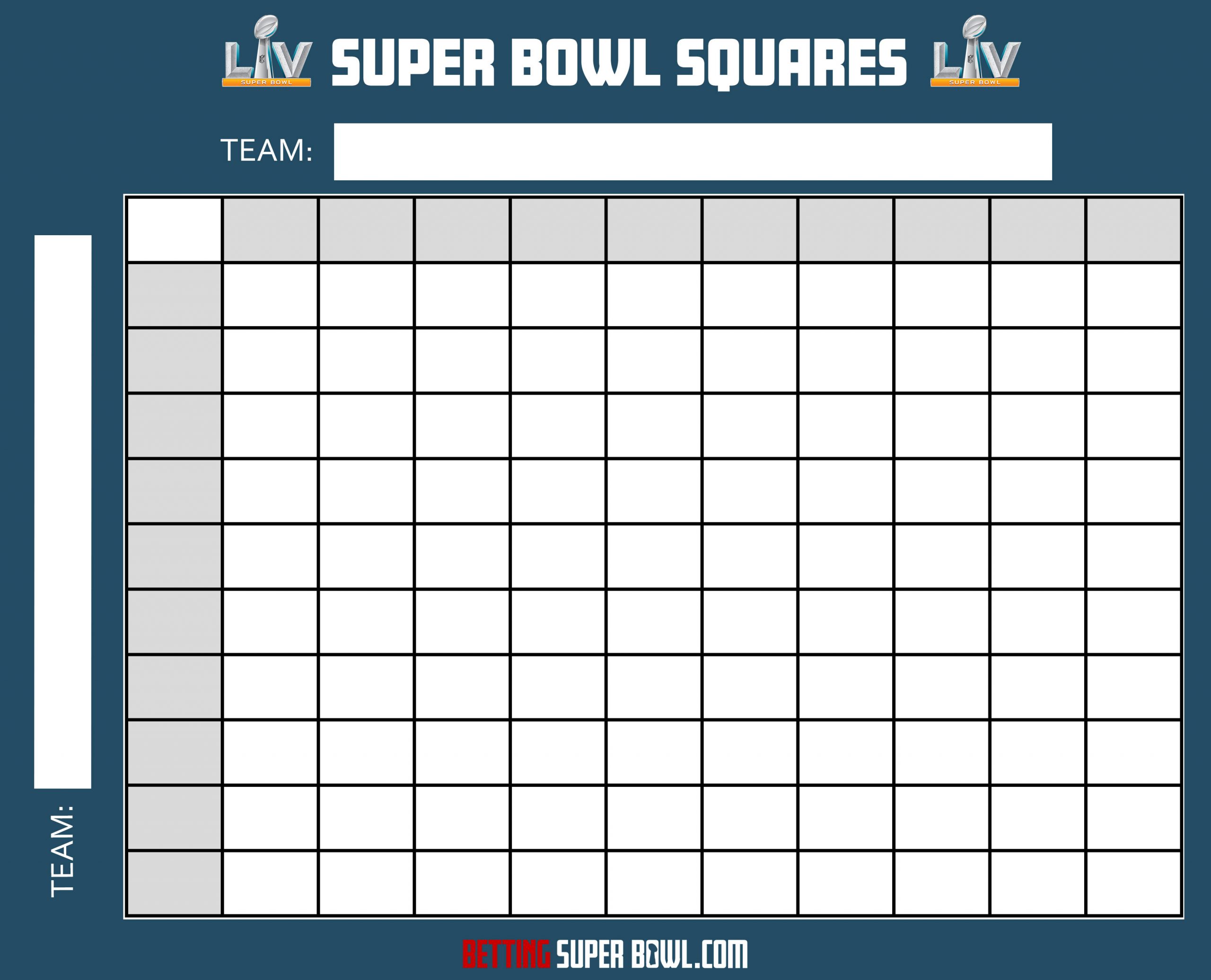 Betting On Super Bowl Squares Printable Squares Sheet