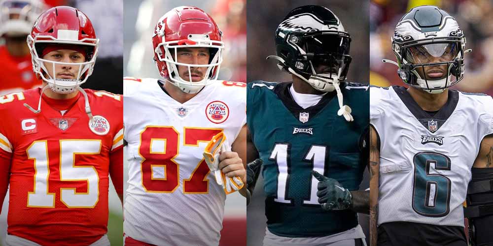 Patrick Mahomes + Travis Kelce, A.J. Brown + DeVonta Smith